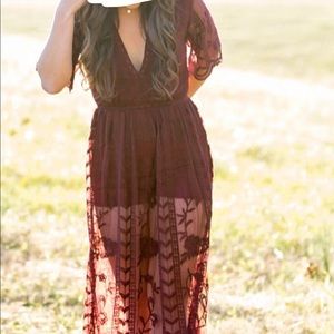Gianni Bini Burgundy Lace Maxi Dress